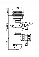 *Сифон для мойки Alcaplast A446P-DN50/40, стандартный, пластиковый, с нержавеющей peшeткой Ø115 и подводкой 