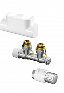 Присоединительный набор для полотенцесушителя Oventrop 1184184 Multiblock T/Uni SH, 1/2х3/4" НР-НР, угловой, белый 