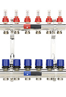 Коллекторная группа с расходомерами Varmega VM15406 ВР 1", на 6 контуров 3/4" EK, латунь 