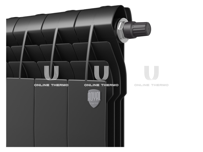 *Биметаллический радиатор Royal Thermo BiLiner 350 Noir Sable (черный) VDR - 4 секции, нижнее правое подключение 