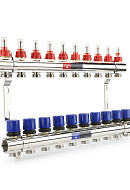 Коллекторная группа с расходомерами Varmega VM15410 ВР 1", на 10 контуров 3/4" EK, латунь 