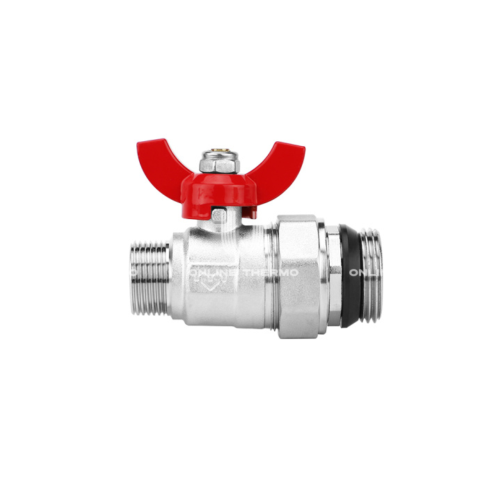 Комплект прямых шаровых кранов Varmega VM15952, 1"x3/4" НР-НР, с разъемным соединением, ручка-бабочка, для коллекторных групп 