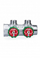 Регулирующий проходной коллектор FAR FK 3821 3412, 3/4" ВР-НР, на 2 контура  1/2" НР, модульный, конусное соединение 