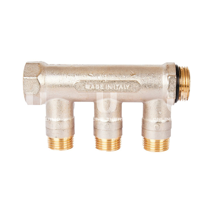 Коллектор Stout с шаровыми кранами SMB 6210 3/4", 3 отвода 1/2" (красные ручки) 