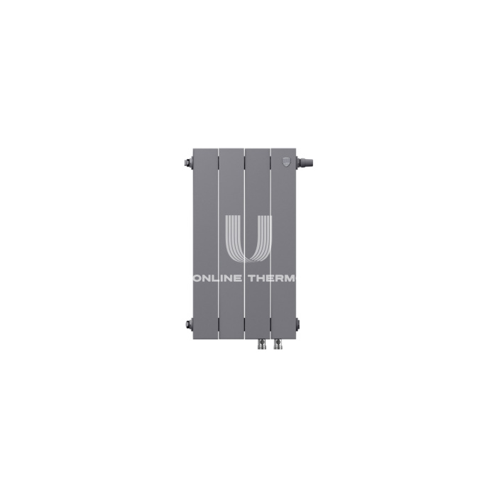 Биметаллический дизайн радиатор Royal Thermo PianoForte 500 Silver Satin (серый) VDR80 - 4 секции, нижнее правое подключение, 80 мм 