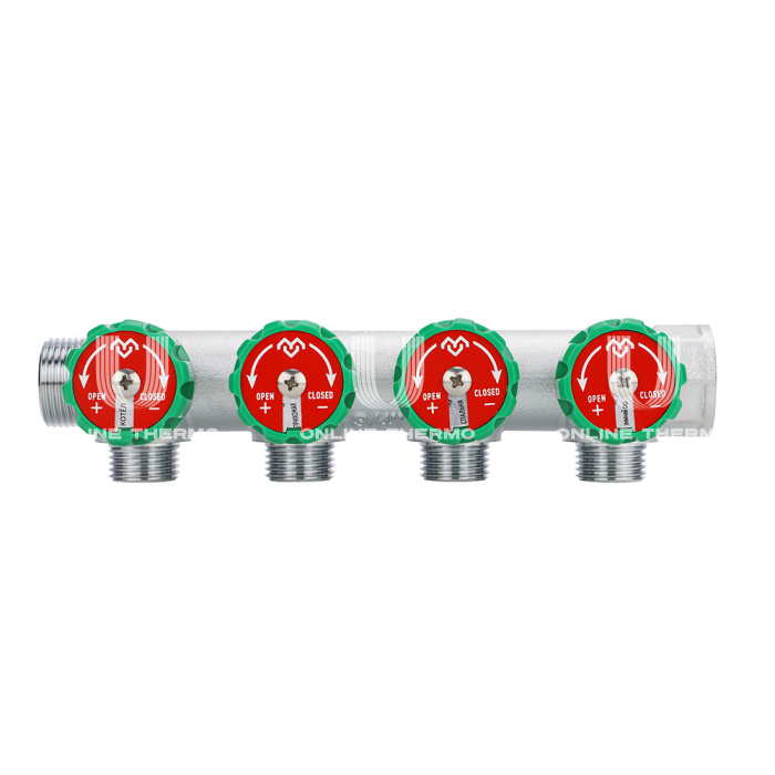 Коллектор регулирующий Varmega VM14614, 3/4", на 4 выхода 3/4"ЕК, хромированный 
