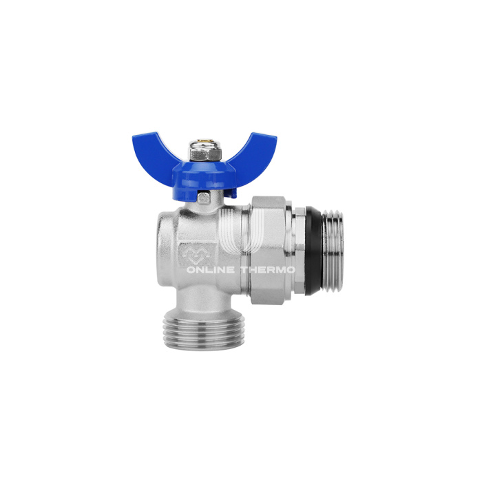 Комплект угловых шаровых кранов Varmega VM15955, 1"x1" НР-НР, с разъемным соединением, ручка-бабочка, для коллекторных групп 