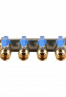 Коллектор Stout с шаровыми кранами 3/4", 4 отвода 1/2" (синие ручки) 