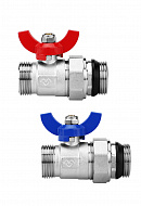Комплект прямых шаровых кранов Varmega VM15951, 1"x1" НР-НР, с разъемным соединением, ручка-бабочка, для коллекторных групп 