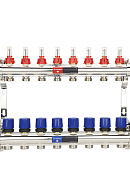 Коллекторная группа с расходомерами Varmega VM15410 ВР 1", на 10 контуров 3/4" EK, латунь 