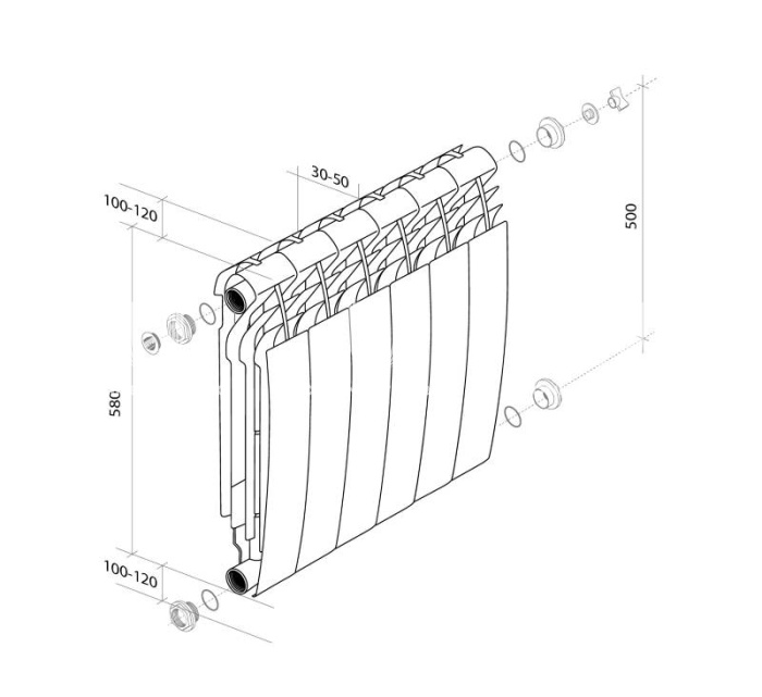 Алюминиевый радиатор  Royal Thermo Biliner alum 500, белый - 8 секций, боковое подключение 