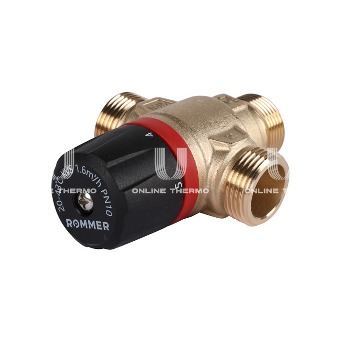 Термостатический смесительный клапан Rommer RVM-0121-164320 НР 3/4", Kvs 1.6, PN5, 20-43°C 