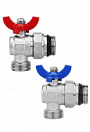 Комплект угловых шаровых кранов Varmega VM15955, 1"x1" НР-НР, с разъемным соединением, ручка-бабочка, для коллекторных групп 