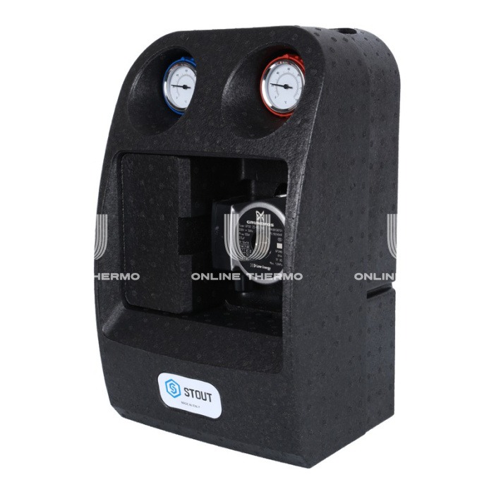 Насосная группа Stout SDG-0038-282502 DN 25 (1") с разделительным теплобменником (28 пластин) и насосом Grundfos UPSO 25-65, подача справа 
