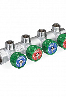 Регулирующий проходной коллектор FAR FK 3824 3412, 3/4" ВР-НР, на 4 контура  1/2" НР, модульный, конусное соединение 