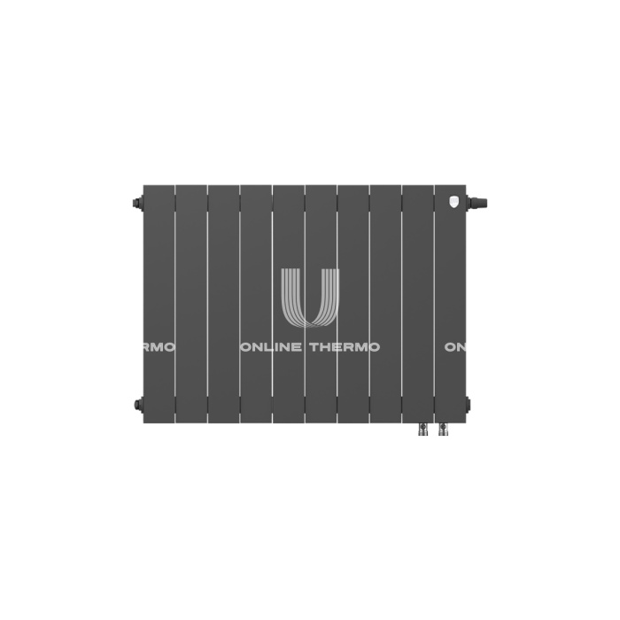 Биметаллический дизайн радиатор Royal Thermo PianoForte 500 Noir Sable (черный) VDR80 - 10 секций, нижнее правое подключение, 80 мм 