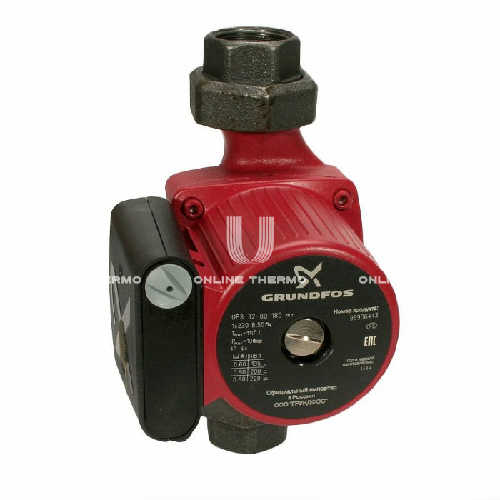 Насос циркуляционный Grundfos UPS 32-80 95906443, с гайками, база 180 мм 