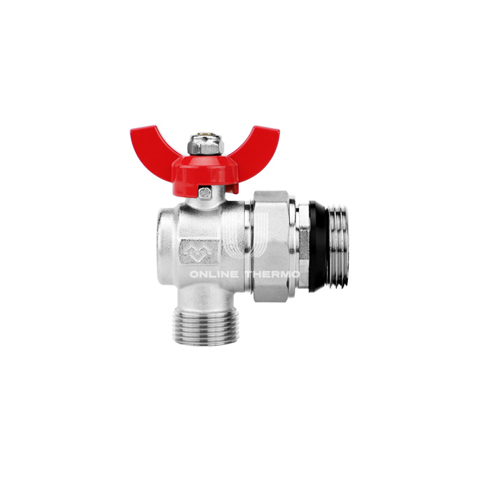 Комплект угловых шаровых кранов Varmega VM15956, 1"x3/4" НР-НР, с разъемным соединением, ручка-бабочка, для коллекторных групп 