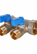 Коллектор Stout с шаровыми кранами SMB 6211 3/4", 2 отвода 1/2" (синие ручки) 