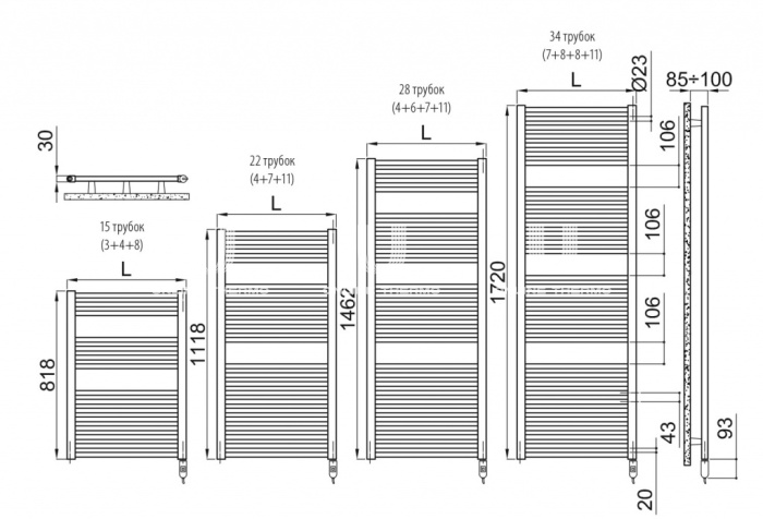 Полотенцесушитель электрический Irsap Ares Electric-Heater I 1118-580 мм, EIM058I01IR01NNN, белый 