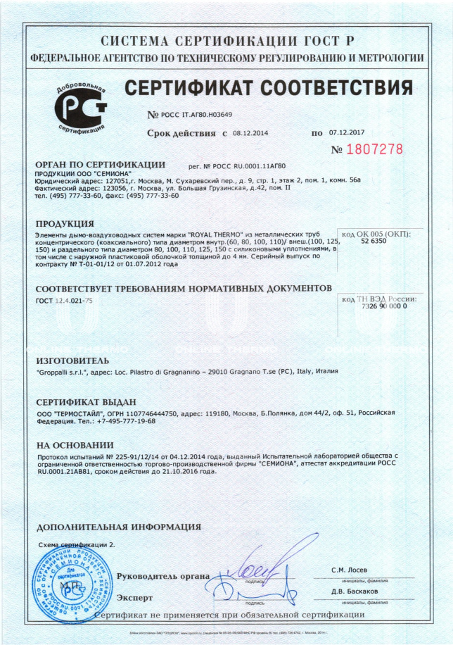 *Royal Thermo Дымоход коаксиальный комплект 60/100 
