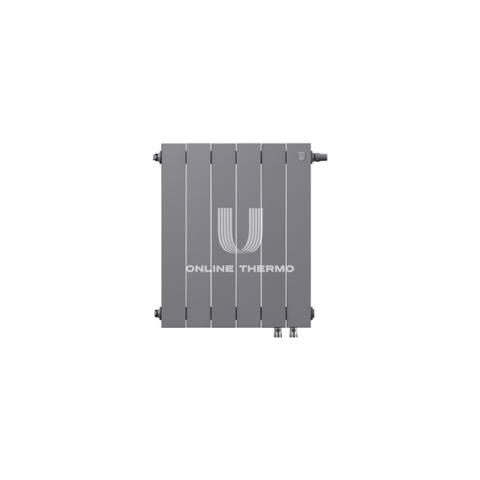 Биметаллический дизайн радиатор Royal Thermo PianoForte 500 Silver Satin (серый) VDR80 - 6 секций, нижнее правое подключение, 80 мм 