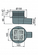 *Сливной трап Alcaplast APV26, 105×105/50 мм, боковой сток, решетка нержавеющая сталь, мокрый гидрозатвор 