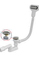 Сифон для ванны с плоским переливом Alcaplast A516CKM, система Click/Clack, перелив и пробка из хромированного металла, донный клапан, длина 57 см 