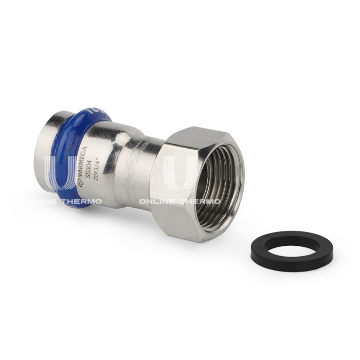 Муфта раструбная Varmega Inox Press с накидной гайкой VM709001804, 18×1/2" 