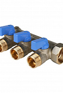 Коллектор Stout с шаровыми кранами 3/4", 3 отвода 1/2" (синие ручки) 