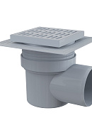 Сливной трап Alcaplast APV10, 150×150/110 мм, боковой сток, пластиковая решетка, мокрый гидрозатвор, воротник с двухровневой изоляцией 
