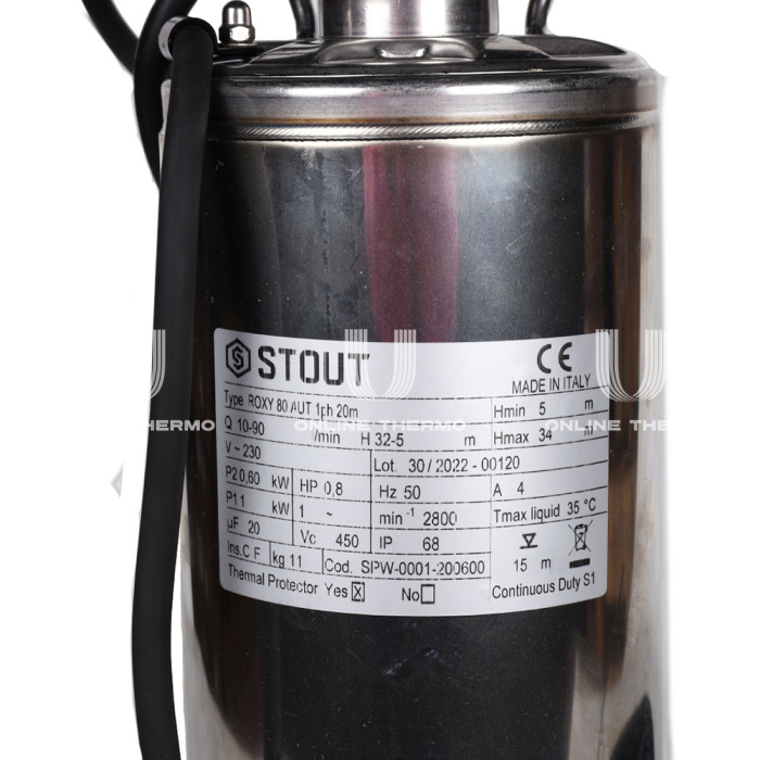 Насос колодезный Stout с поплавком, плавающие рабочие колеса, корпус AISI304 