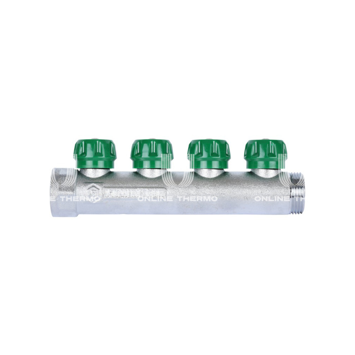 Регулирующий проходной коллектор Stout SMB-6850-011204, ВР-НР 1", на 4 контура 1/2", модульный, хромированный 