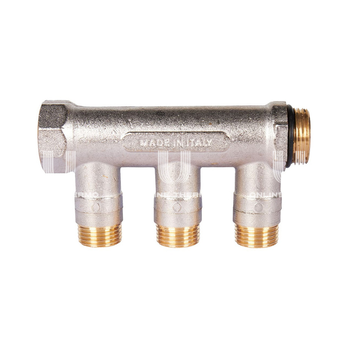 Коллектор Stout с шаровыми кранами SMB 6211 3/4", 3 отвода 1/2" (синие ручки) 