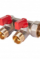 Коллектор Stout с шаровыми кранами SMB 6210 3/4", 2 отвода 1/2" (красные ручки) 