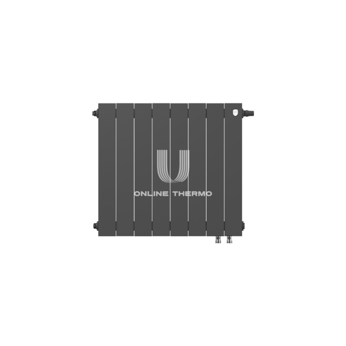 Биметаллический дизайн радиатор Royal Thermo PianoForte 500 Noir Sable (черный) VDR80 - 8 секций, нижнее правое подключение, 80 мм 
