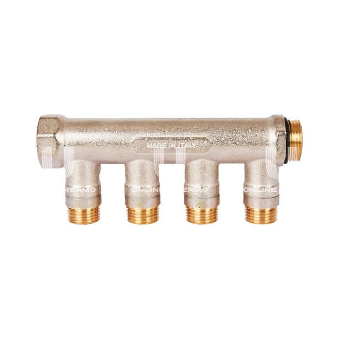Коллектор Stout с шаровыми кранами SMB 6210 3/4", 4 отвода 1/2" (красные ручки) 