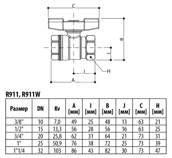 Кран шаровый Giacomini R911X026 1 1/4" ВР, полнопроходной, ручка-бабочка 