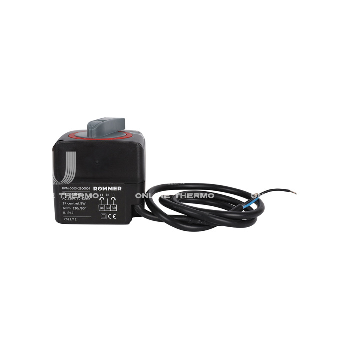 Сервопривод Rommer RVM-0005-230001, для 3-ходовых клапанов, 220 В, 90°, 120 с, 1 м 
