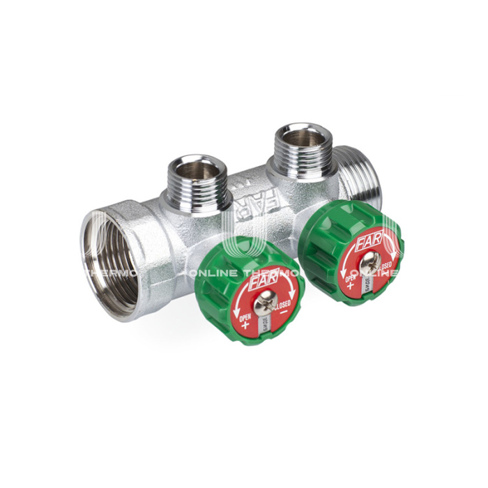 *Регулирующий проходной коллектор FAR FK 3821 134TP, 1" ВР-НР, на 2 контура  3/4" НР, модульный, плоское соединение 