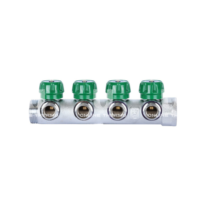 Регулирующий проходной коллектор Stout SMB-6850-011204, ВР-НР 1", на 4 контура 1/2", модульный, хромированный 