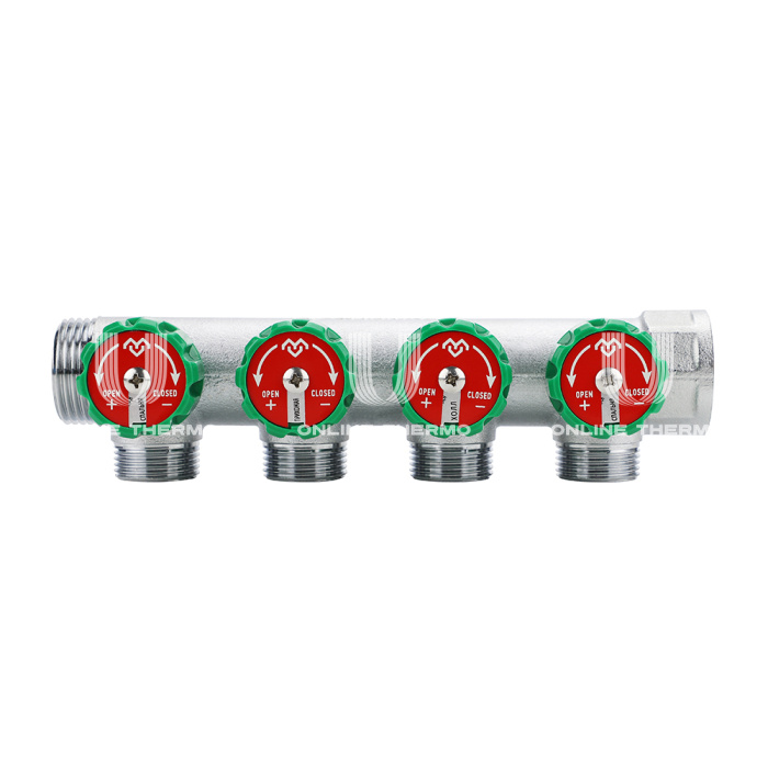 Коллектор регулирующий Varmega VM14634, 1", на 4 выхода 3/4"ЕК, хромированный 