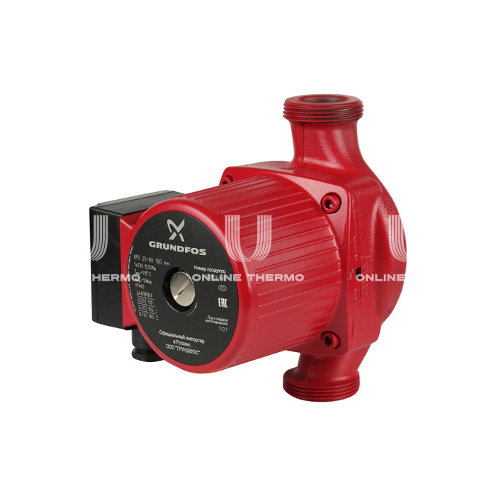 Насос циркуляционный Grundfos UPS 25-80 95906440, с гайками, база 180 мм 