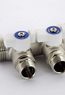 Коллектор Uni-Fitt с шаровыми кранами 424N4220, 1" ВР-НР на 2 контура 1/2" НР, модульный, конусное соединение 