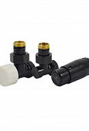 Комплект Schlosser Standard Mini из термостатического и запорного клапана 1/2"х1/2" ВР-НР и термоголовки Mini Diamant М30х1.5 602200056 Ral 9005, угловой, без преднастройки 