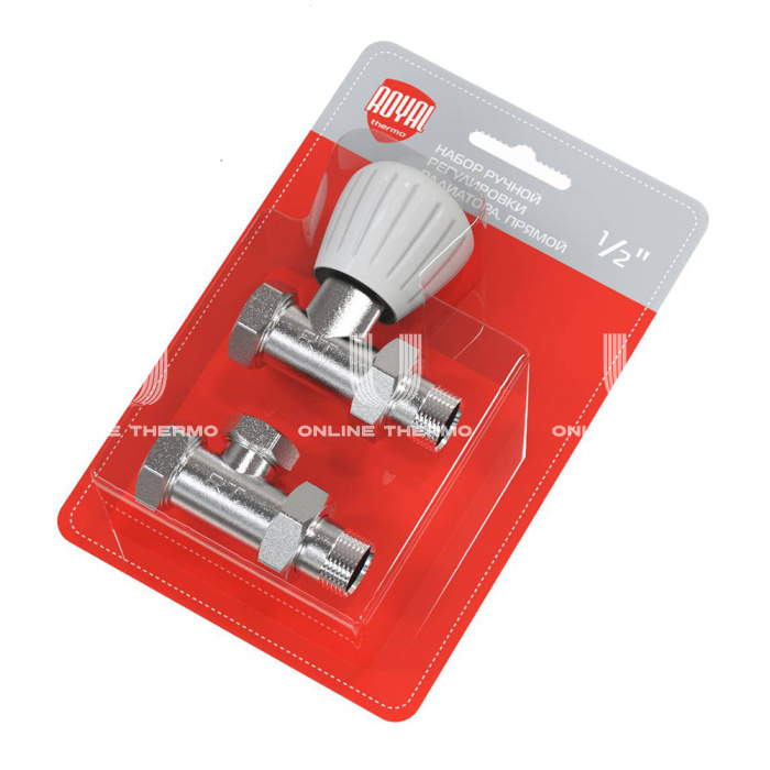 Комплект радиаторных прямых клапанов ручной регулировки Royal Thermo RTO 50.009 1/2" ВР-НР, 2 шт. 