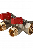 Коллектор Stout с шаровыми кранами 3/4", 2 отвода 1/2" (красные ручки) 