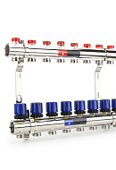 Коллекторная группа для отопления Varmega VM15808 ВР 1", на 8 контуров 3/4" EK, латунь 