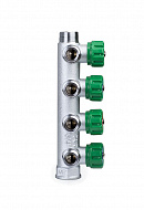 Регулирующий проходной коллектор FAR FK 3824 134, 1" ВР-НР, на 4 контура  3/4" НР, модульный, конусное соединение 