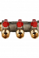 Коллектор Stout с шаровыми кранами 3/4", 3 отвода 1/2" (красные ручки) 